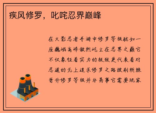 疾风修罗，叱咤忍界巅峰